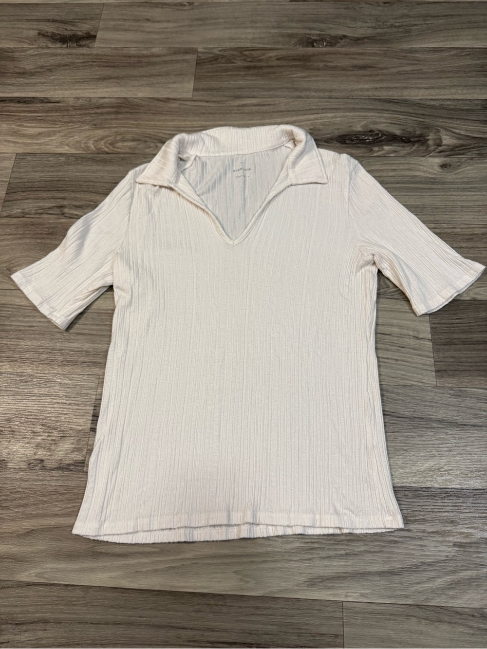 Everlane The Rib Soft Knit Open Collar Polo in Bone Size Medium